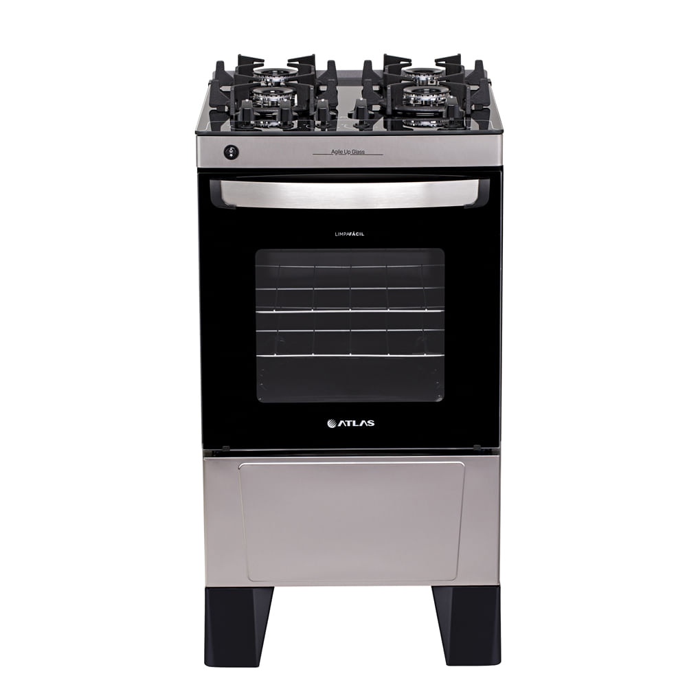 Fogão de Piso Atlas 4 Bocas Agile Up Glass com Mesa de Vidro Inox – Bivolt